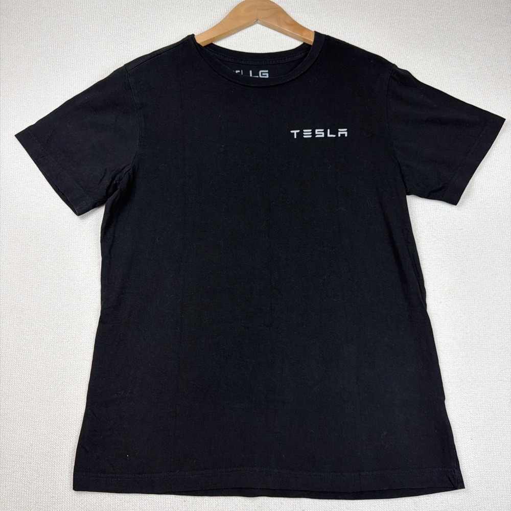 Tesla Car Logo Women's Black Tee‎ Shirt Size Large 100% Cotton Minimalist